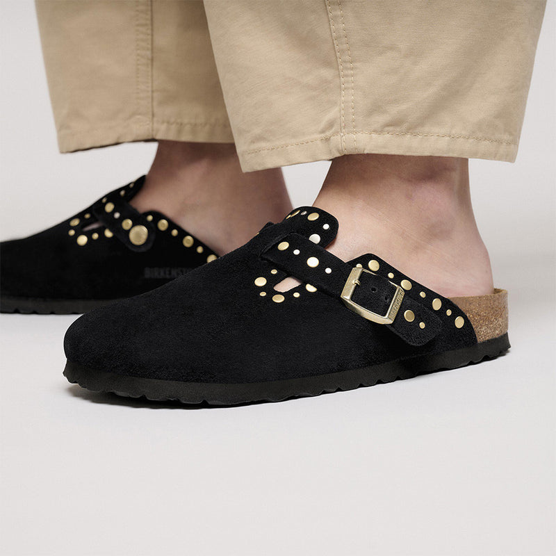 BIRKENSTOCK - Sabots Boston Rivet Suede - Lit de pied souple - Noir