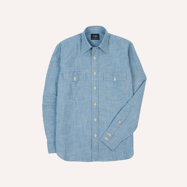 Drake's - Chemise Western - Bleu Clair