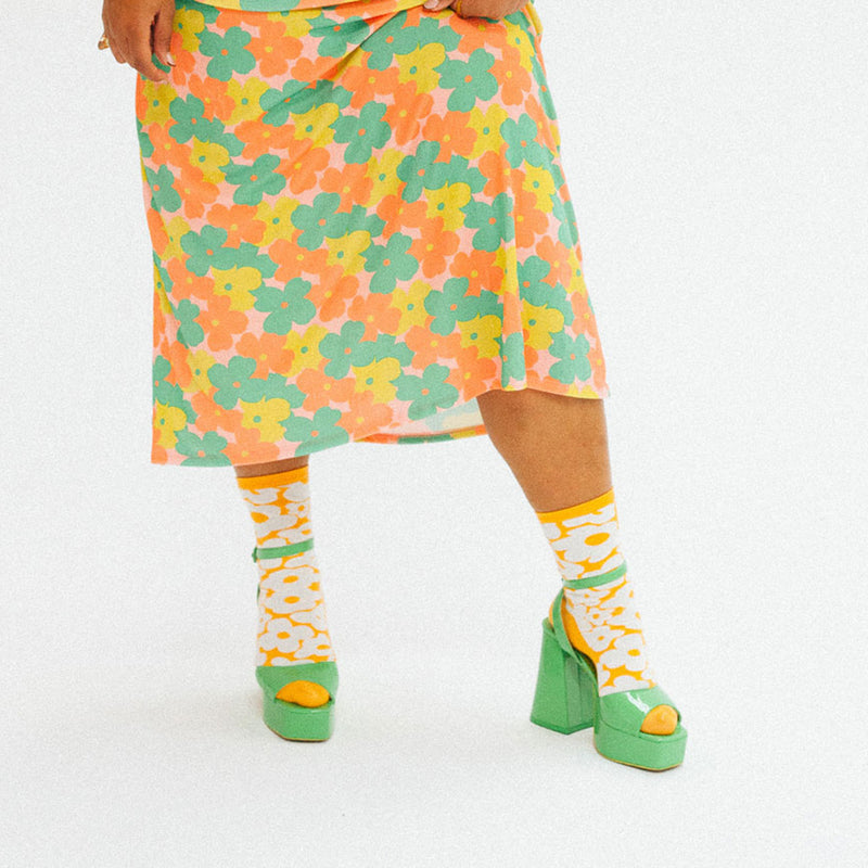 Eat My Socks - Chaussettes Flower Power - Orange