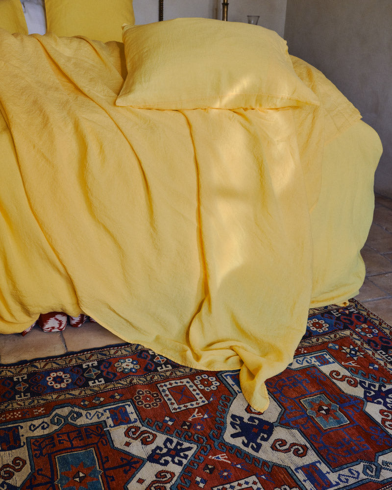 Merci - Washed linen flat sheet - Lemonade Yellow