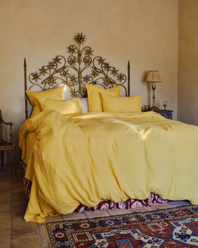 Merci - Parure en lin lavé - Jaune Citronnade
