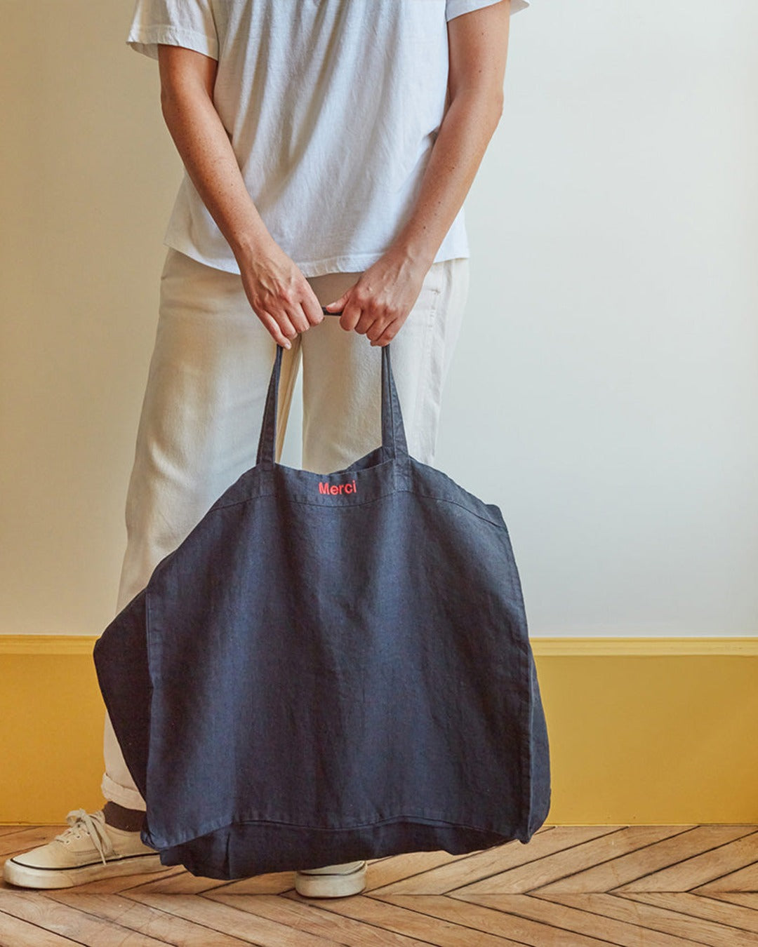 Merci - Washed linen Merci shopping bag - Ink Blue