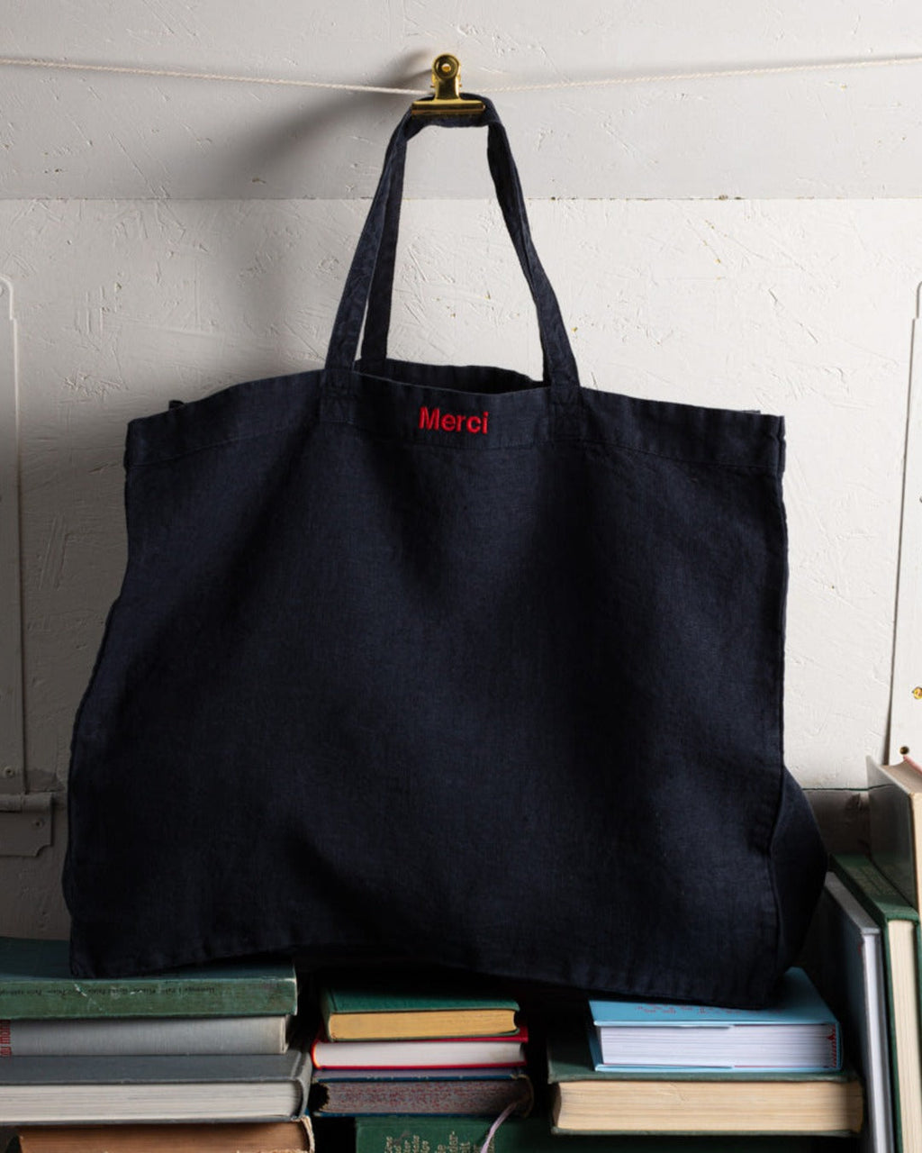 Merci - Washed linen Merci shopping bag - Ink Blue