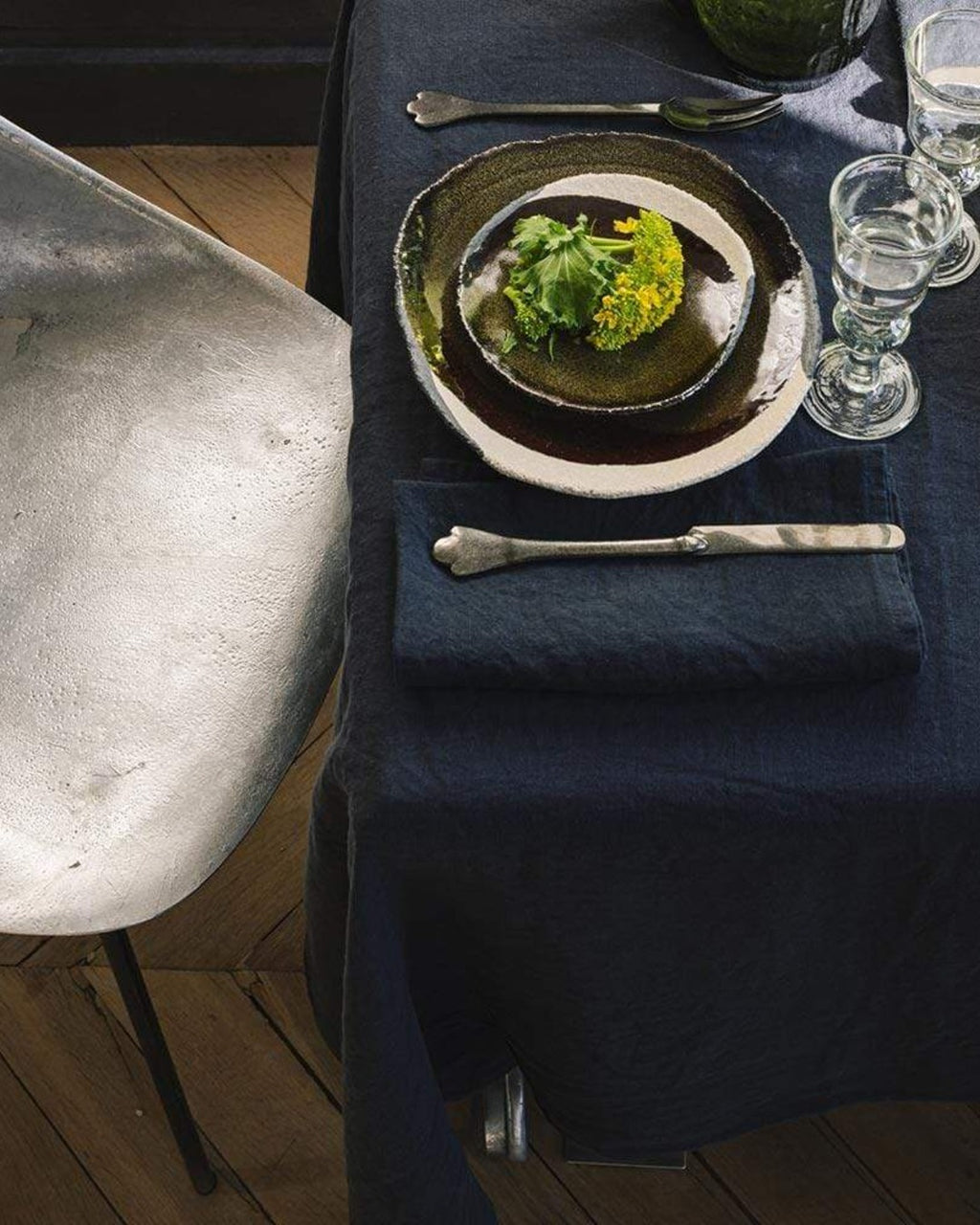 Merci - Nappe En Lin Lavé - Bleu Encre