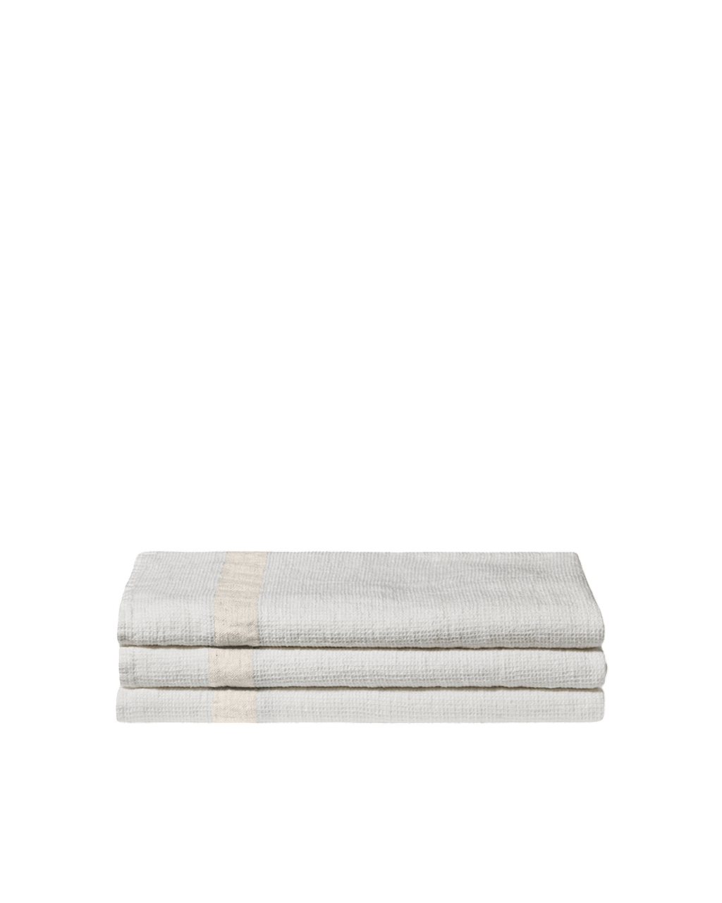 Serviette de bain Merci Paris en lin nid d'abeille blanc cassé avec une bande décorative couleur pierre pliée