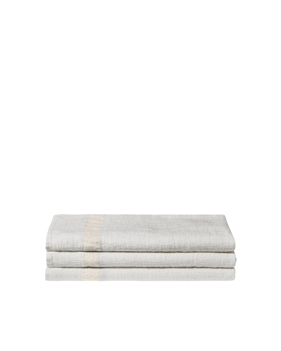 Serviette de bain Merci Paris en lin nid d'abeille blanc cassé avec une bande décorative couleur pierre pliée