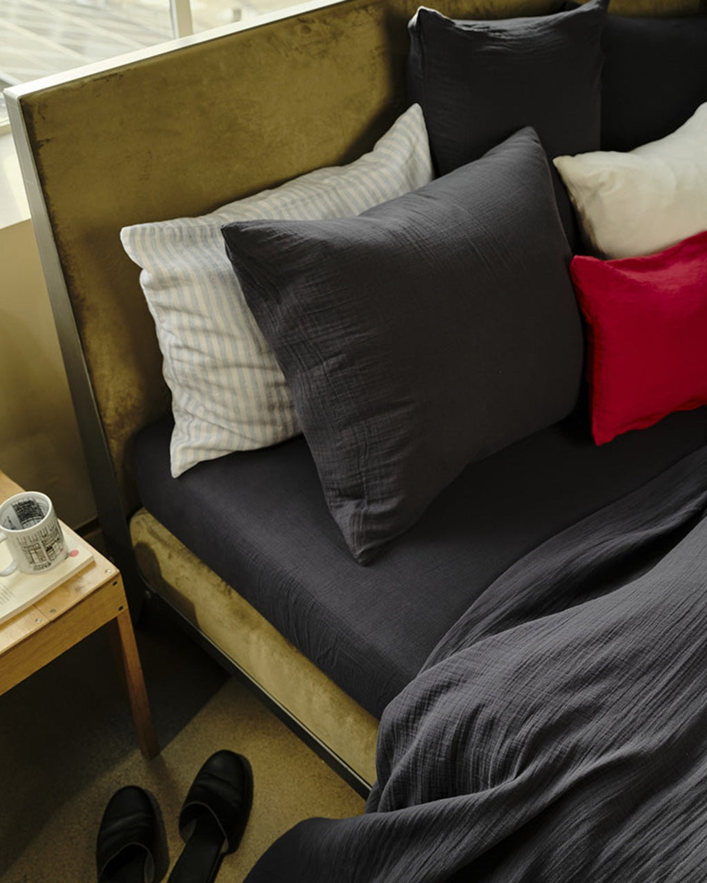 Merci - Cotton gauze pillowcase - Charcoal Grey
