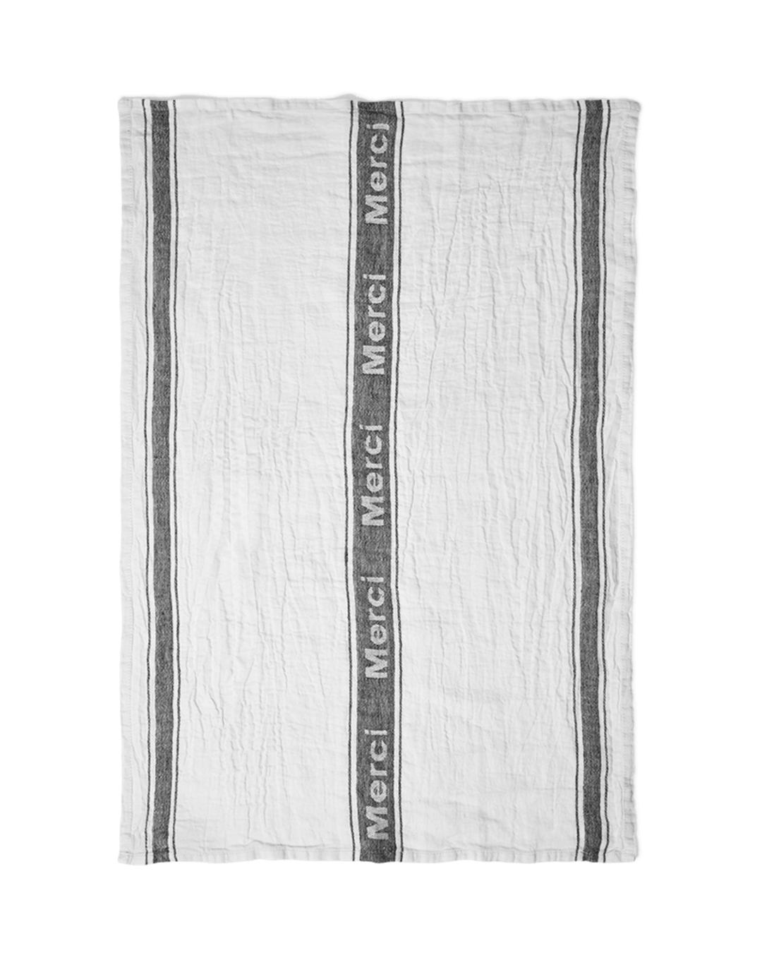 Merci - Washed linen tea towel - White and black