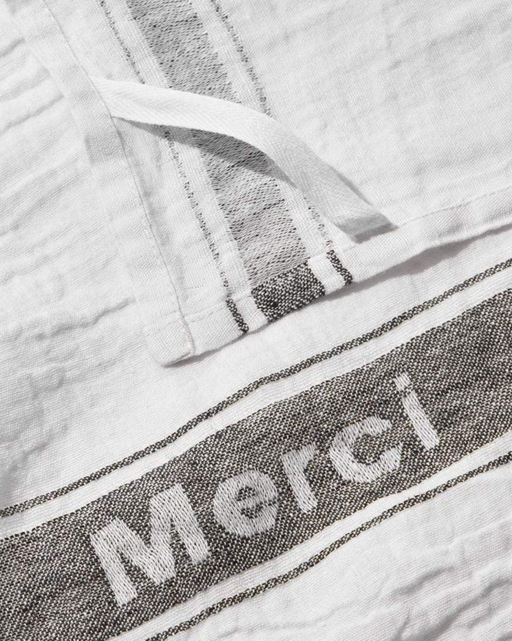 Merci - Washed linen tea towel - White and black