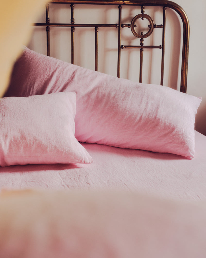 Merci - Coussin Rectangle En Lin Lavé - Rose Granité