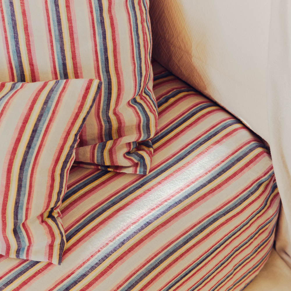 Washed linen fitted sheet - Parasol stripes