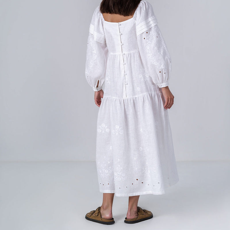 Etnodim - Robe brodée en lin - Blanc