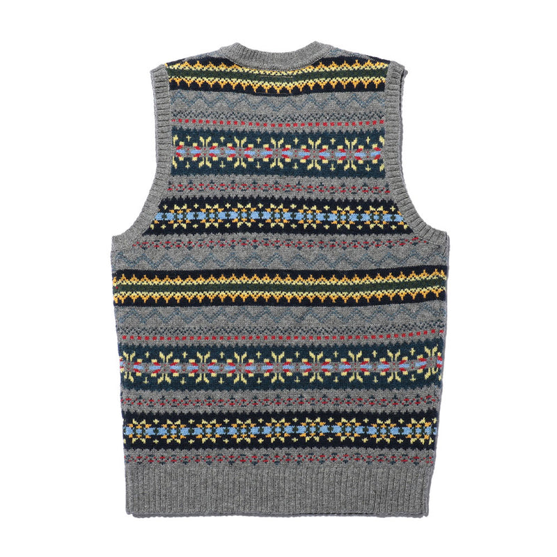 Beams Plus - Gilet motif Fair Isle - Gris