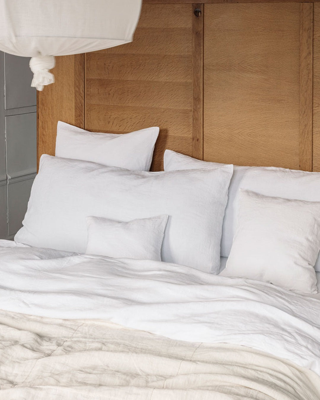 Merci - Rectangular cushion in washed linen - Optical White
