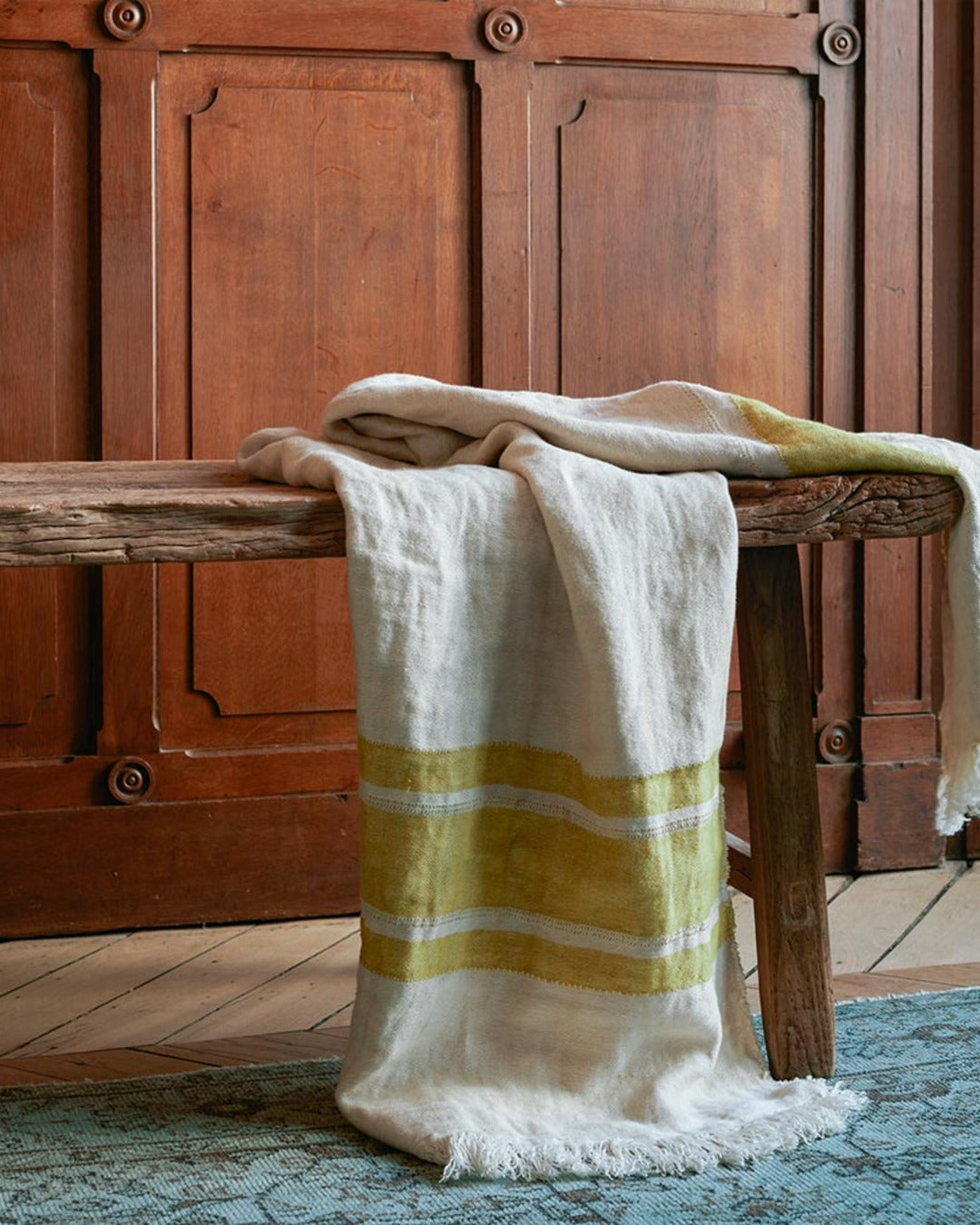 Libeco - Fouta Belge En Lin - Rayures Moutarde