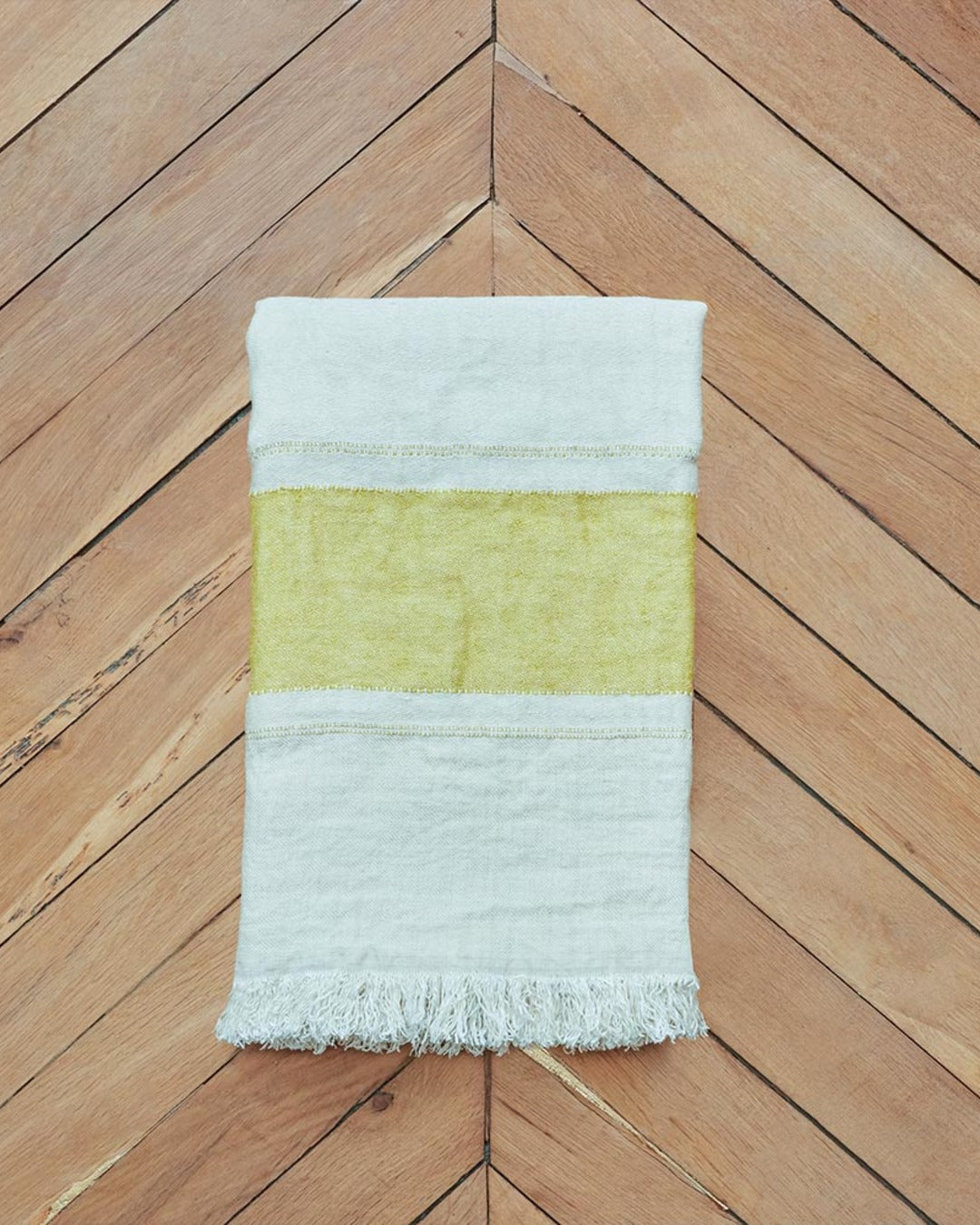Libeco - Fouta Belge En Lin - Rayures Moutarde