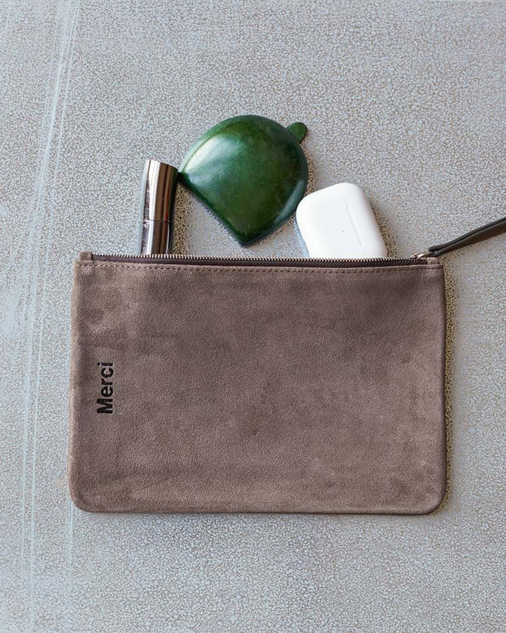 Merci - suede leather pouch - Saloon