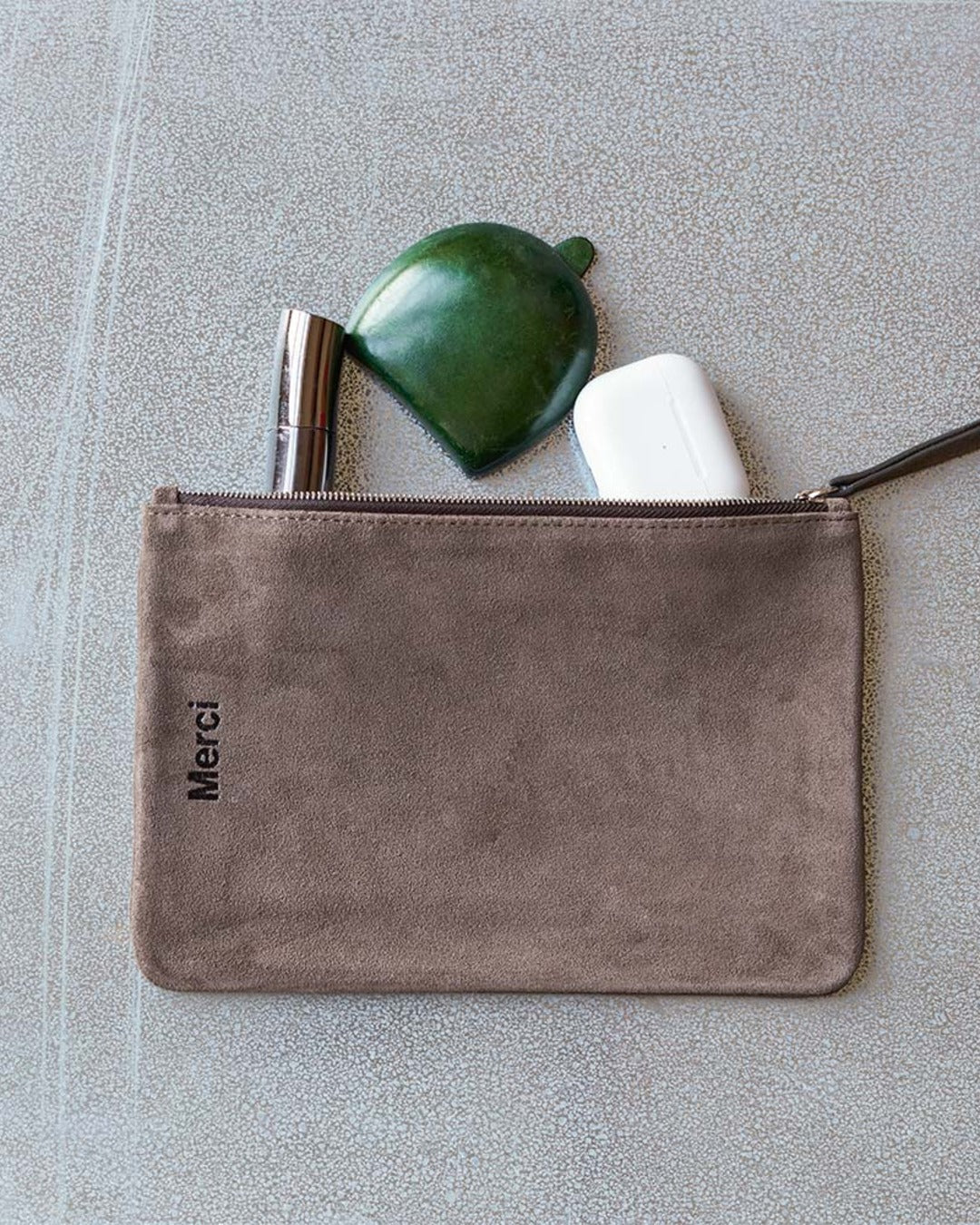 Merci - suede leather pouch - Saloon