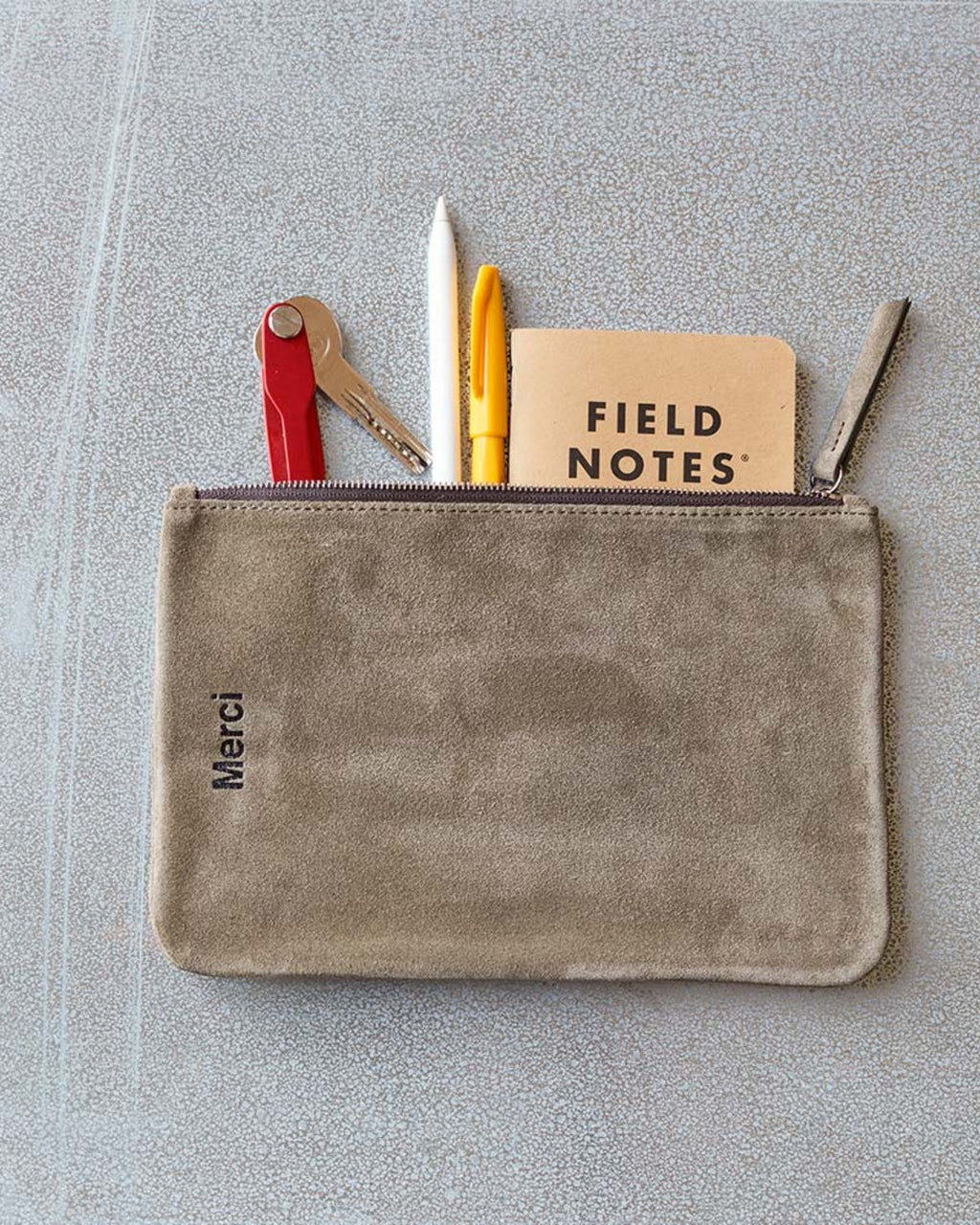 Merci - suede leather pouch - Truffle