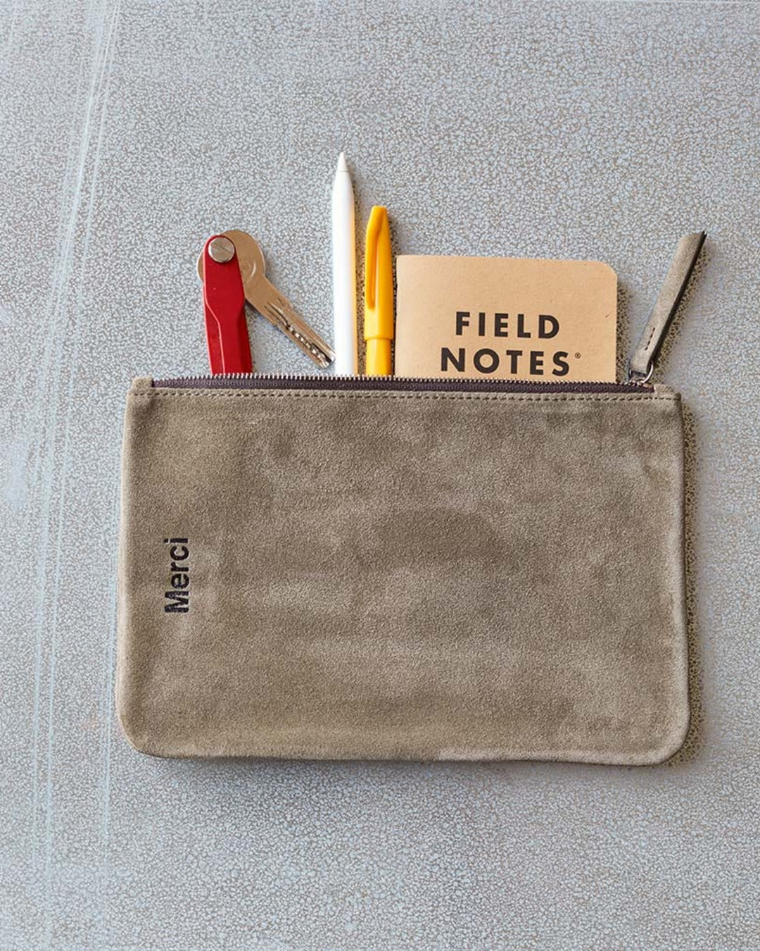 Merci - suede leather pouch - Truffle