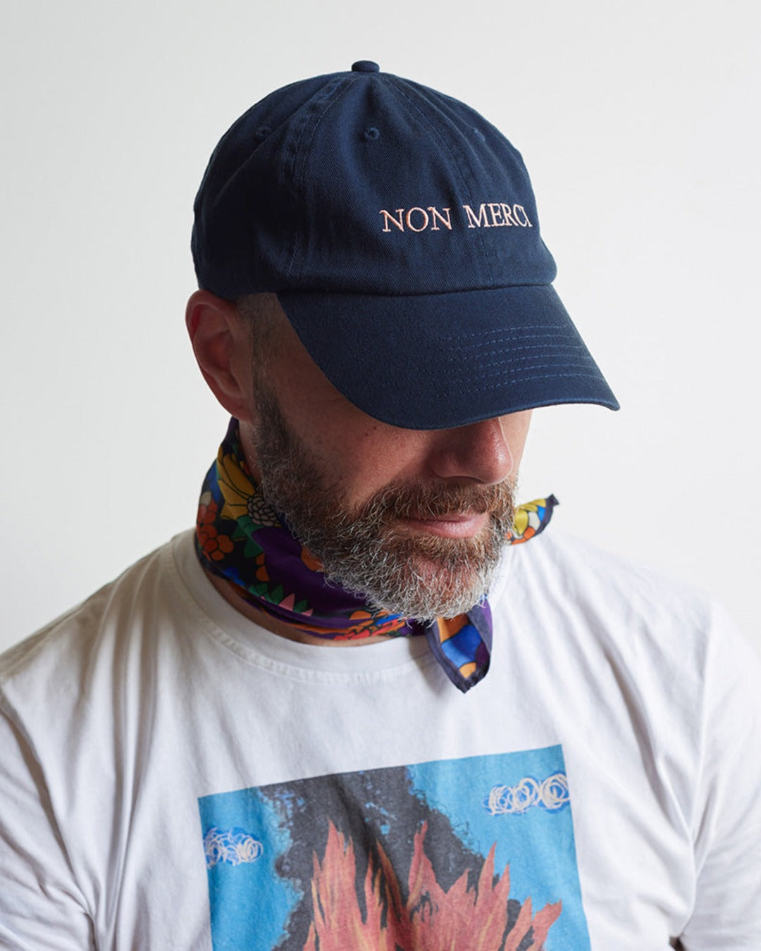 Merci - embroidered cap Non - Navy Blue