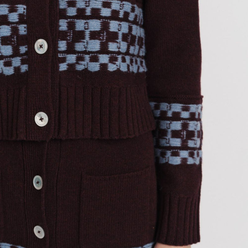 BB Wallace - Cardigan Hepworth Fairisle - Bordeaux bleu