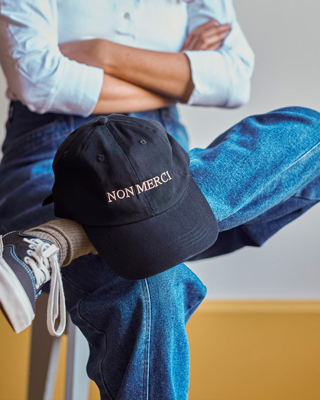 NON MERCI CAP（BLACK） Merci - Casquette Unisexe Brodée Non - Noir – Merci Paris