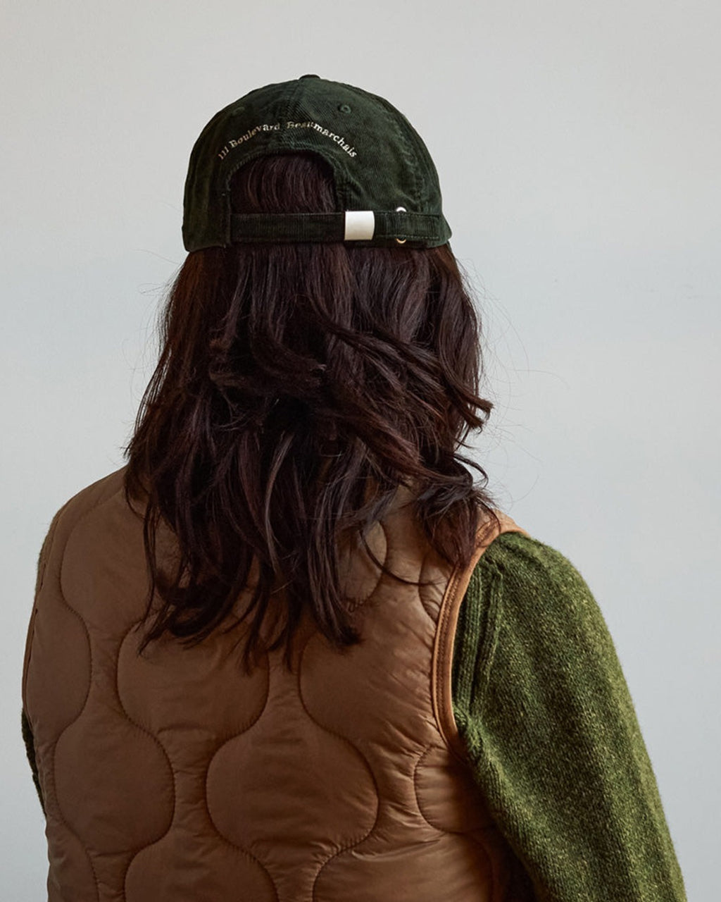 Merci - embroidered cap Non - Green corduroy