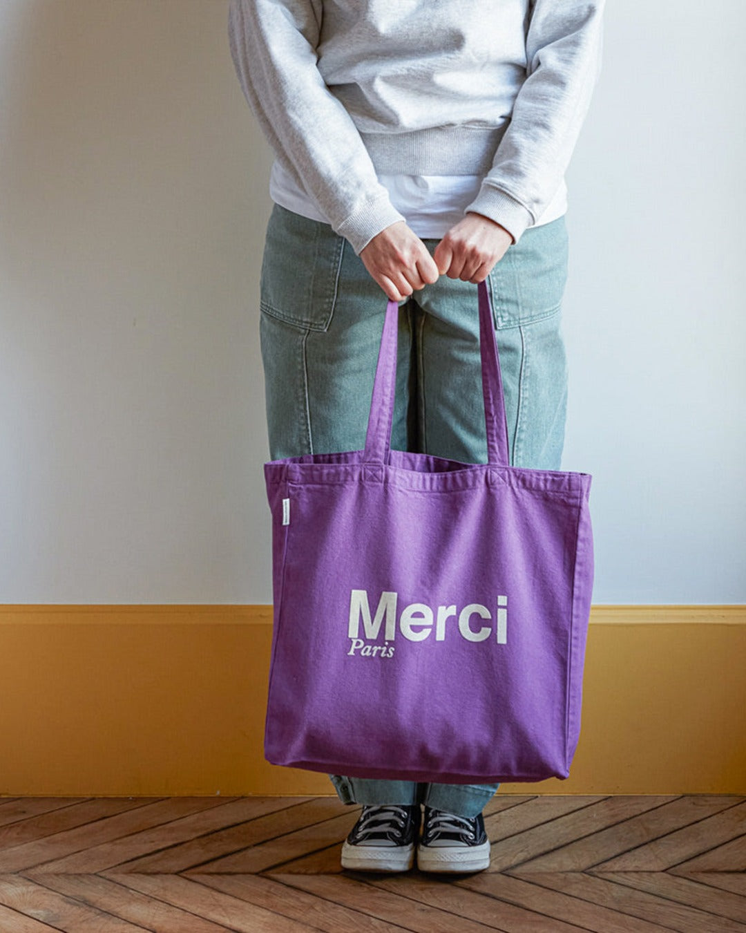 Merci - Tote Bag En Coton - Violet & Écru