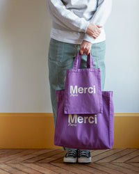 Merci - Tote Bag En Coton - Violet & Écru