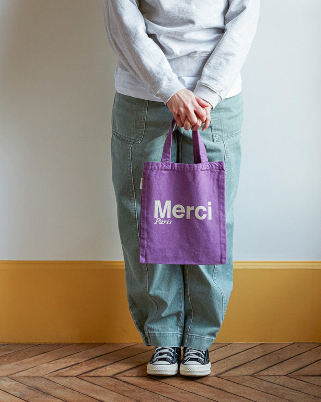 Merci - Tote Bag En Coton - Violet & Écru