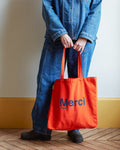 Merci - Tote Bag En Coton - Orange & Bleu Marine
