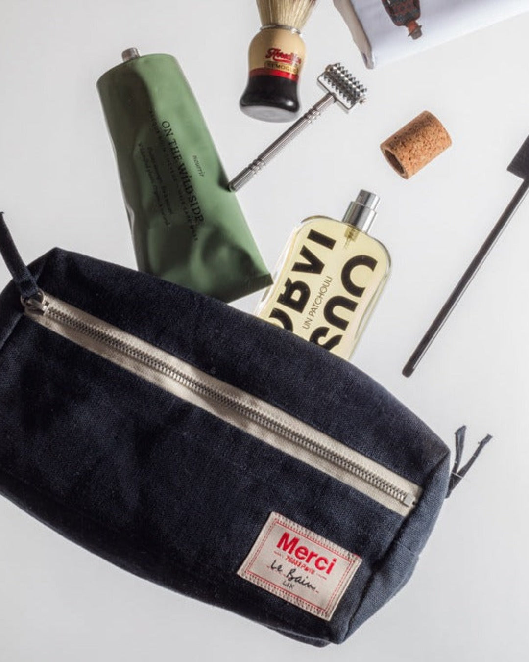Merci - Washed linen toiletry bag - Ink Blue