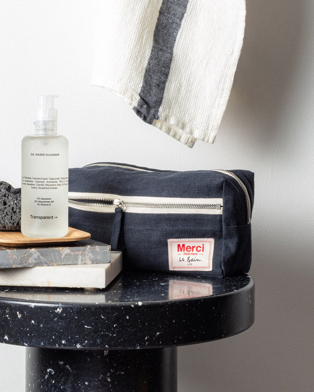 Merci - Washed linen toiletry bag - Ink Blue