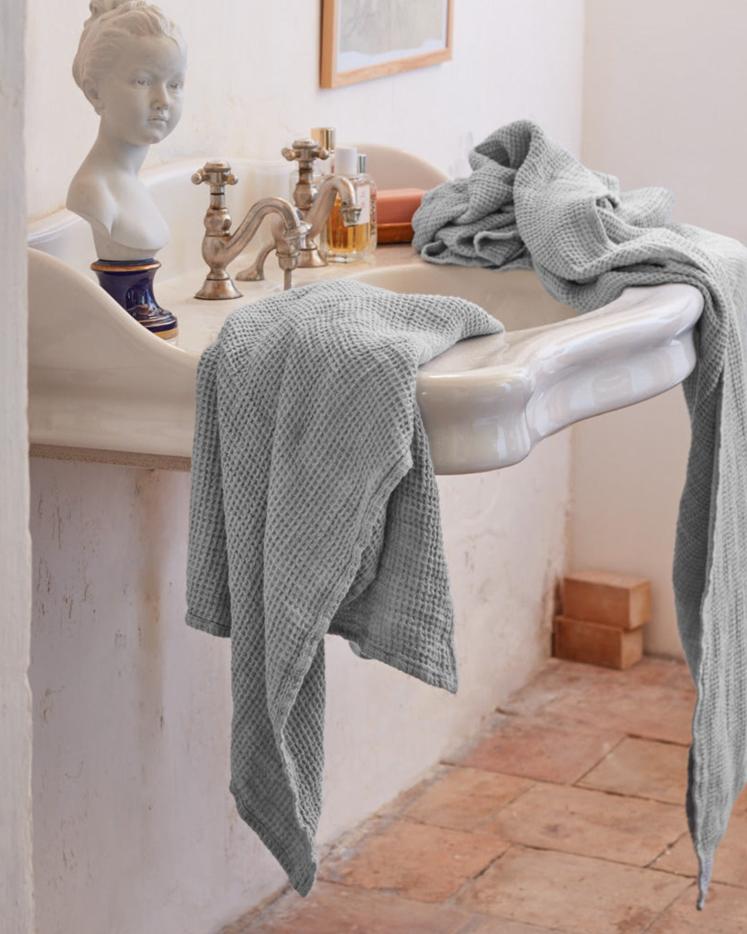 Merci - Serviette De Bain En Lin Waffle - Gris Vésuve