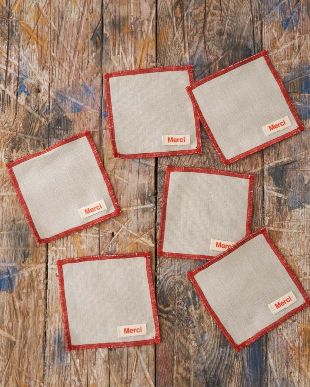 Merci - Set of 6 washed linen coasters - Stone