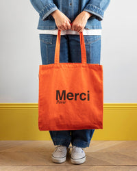 Merci - Tote Bag En Coton - Orange & Marron