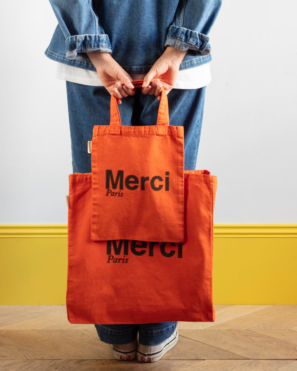 Merci - Cotton Tote Bag - Orange & Brown