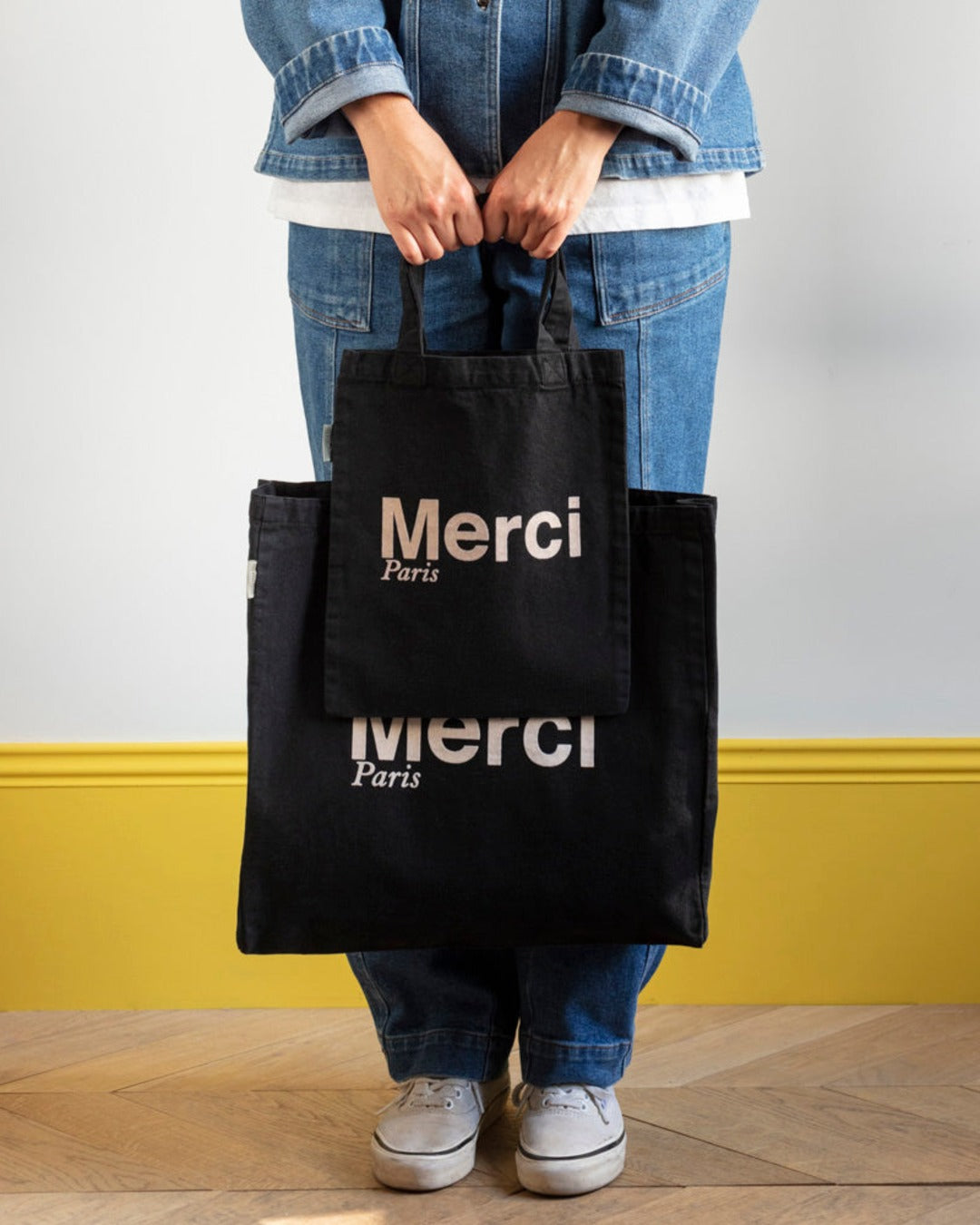 Merci - Tote Bag En Coton - Noir & Crème