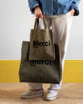 Merci - Cotton Tote Bag - Khaki & Black