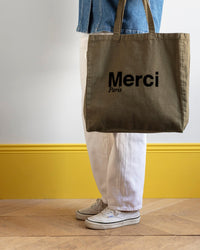 Merci - Tote Bag En Coton - Kaki & Noir