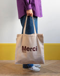 Merci - Cotton Tote Bag - Cream & Burgundy