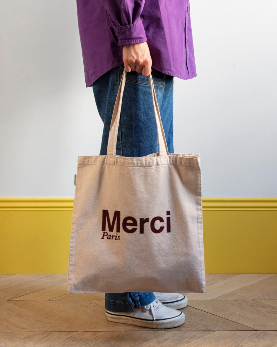 Merci - Tote Bag En Coton - Crème & Bordeaux
