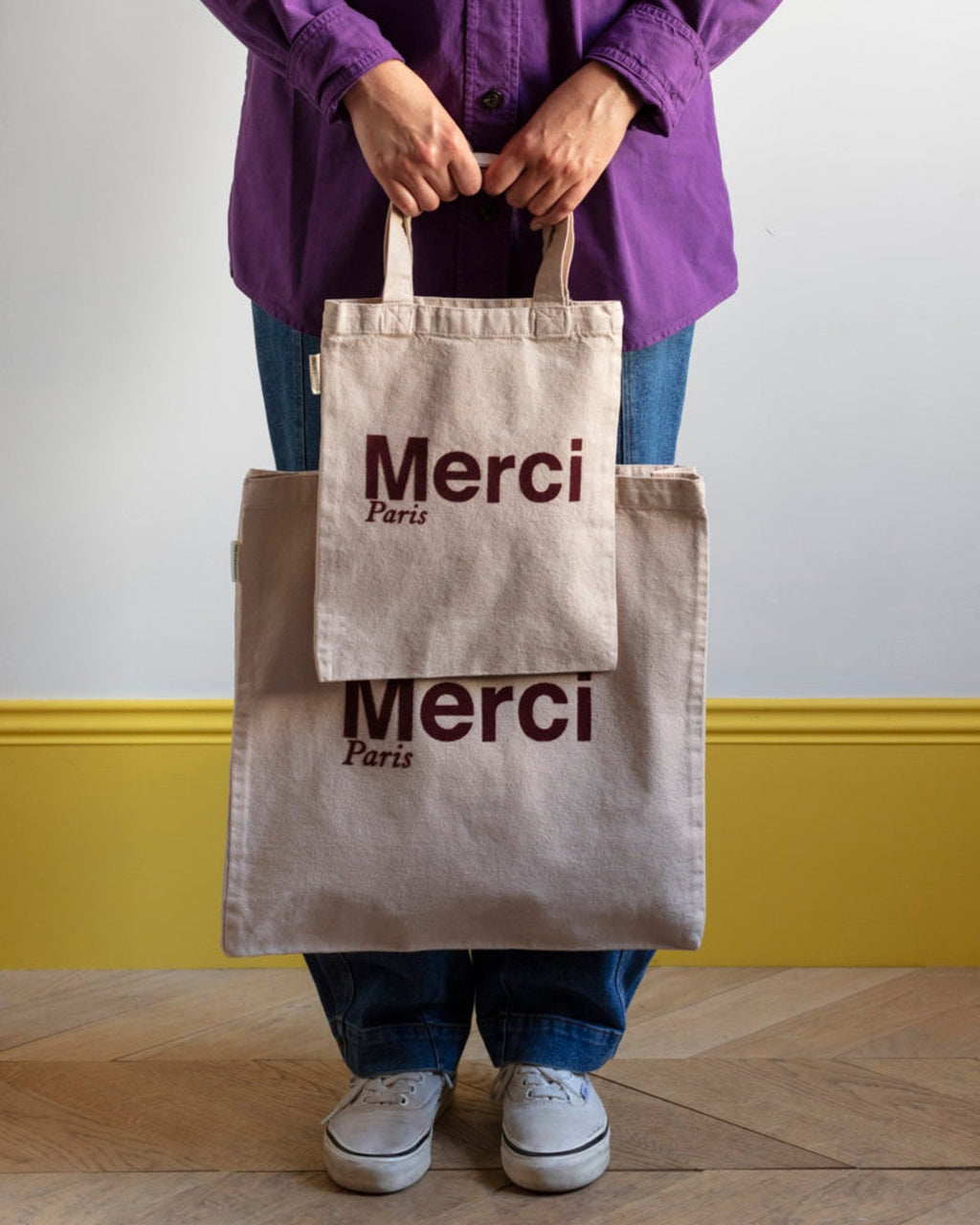 Merci - Cotton Tote Bag - Cream & Burgundy