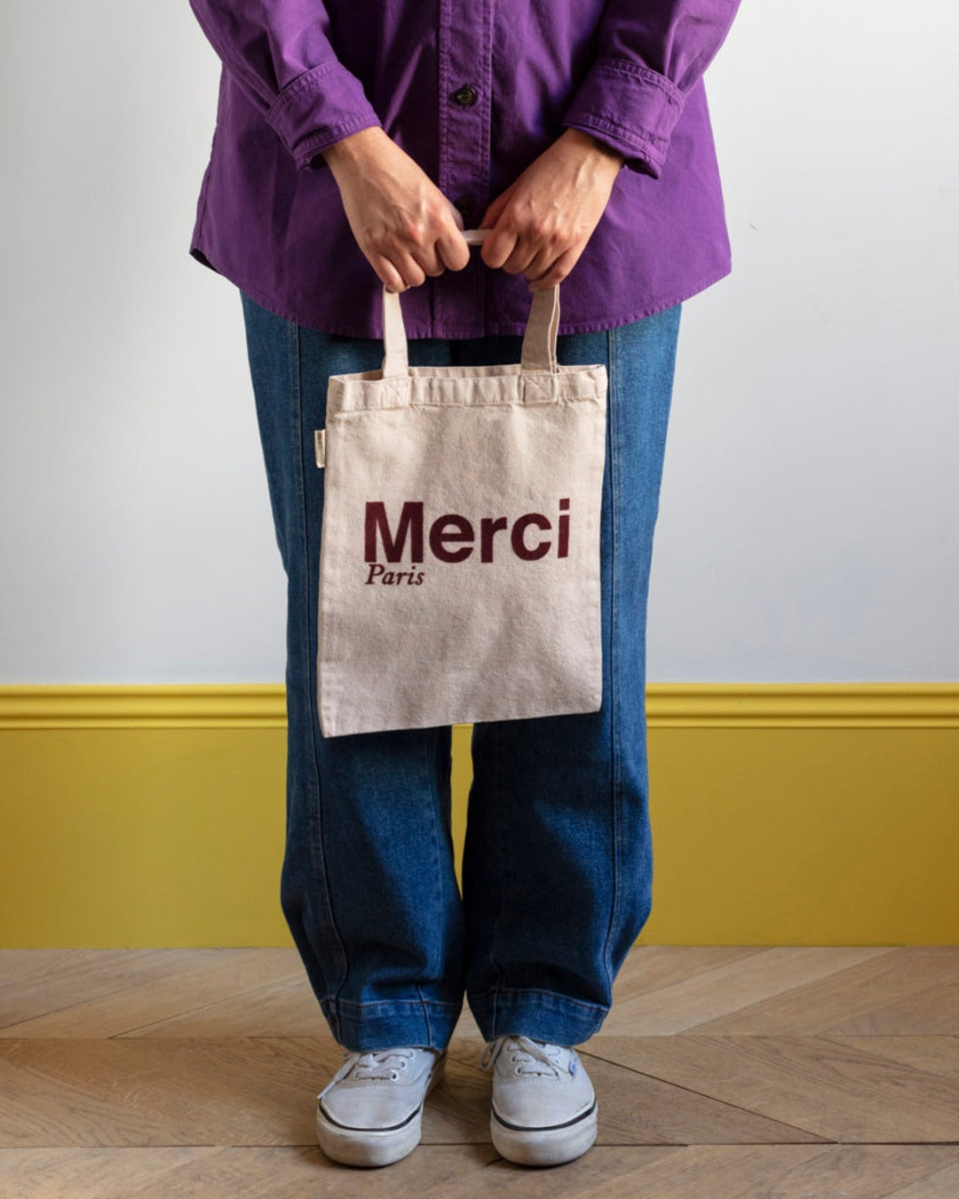 Merci - Cotton Tote Bag - Cream & Burgundy