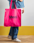 Merci - Tote Bag En Coton - Rose & Marine