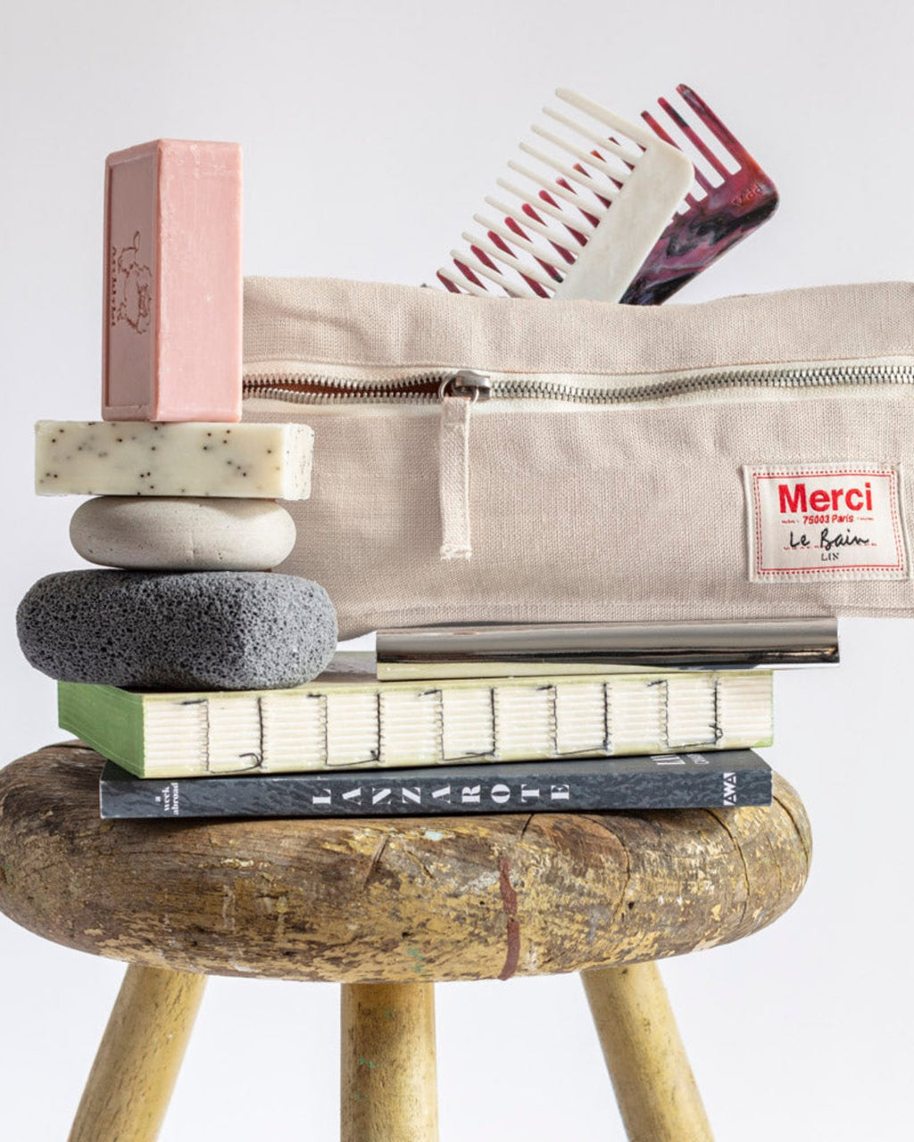 Merci - Washed linen toiletry bag - Stone