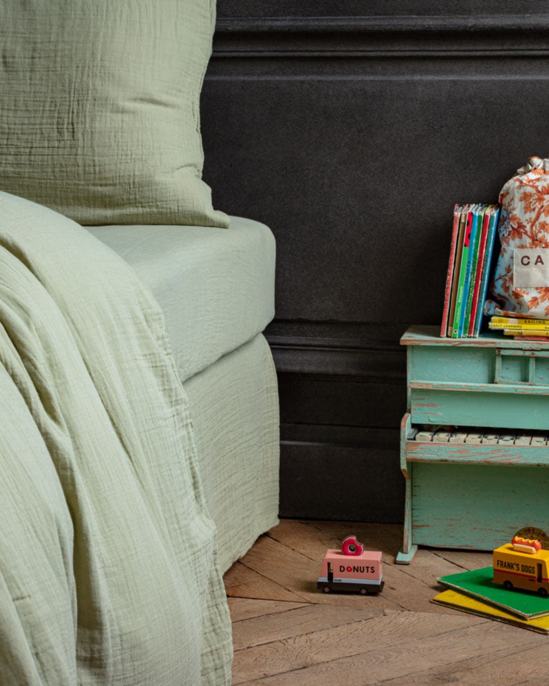 Merci x Caramel - Drap-Housse En Gaze De Coton - Vert 77 Rue De Varenne