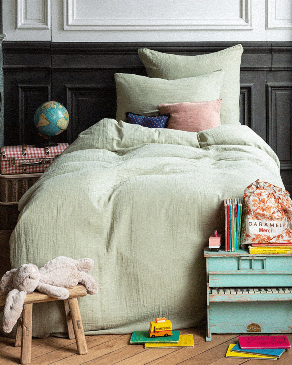 Merci x Caramel - Caramel x Merci - Cotton gauze duvet's cover - Green 77 Rue de Varenne