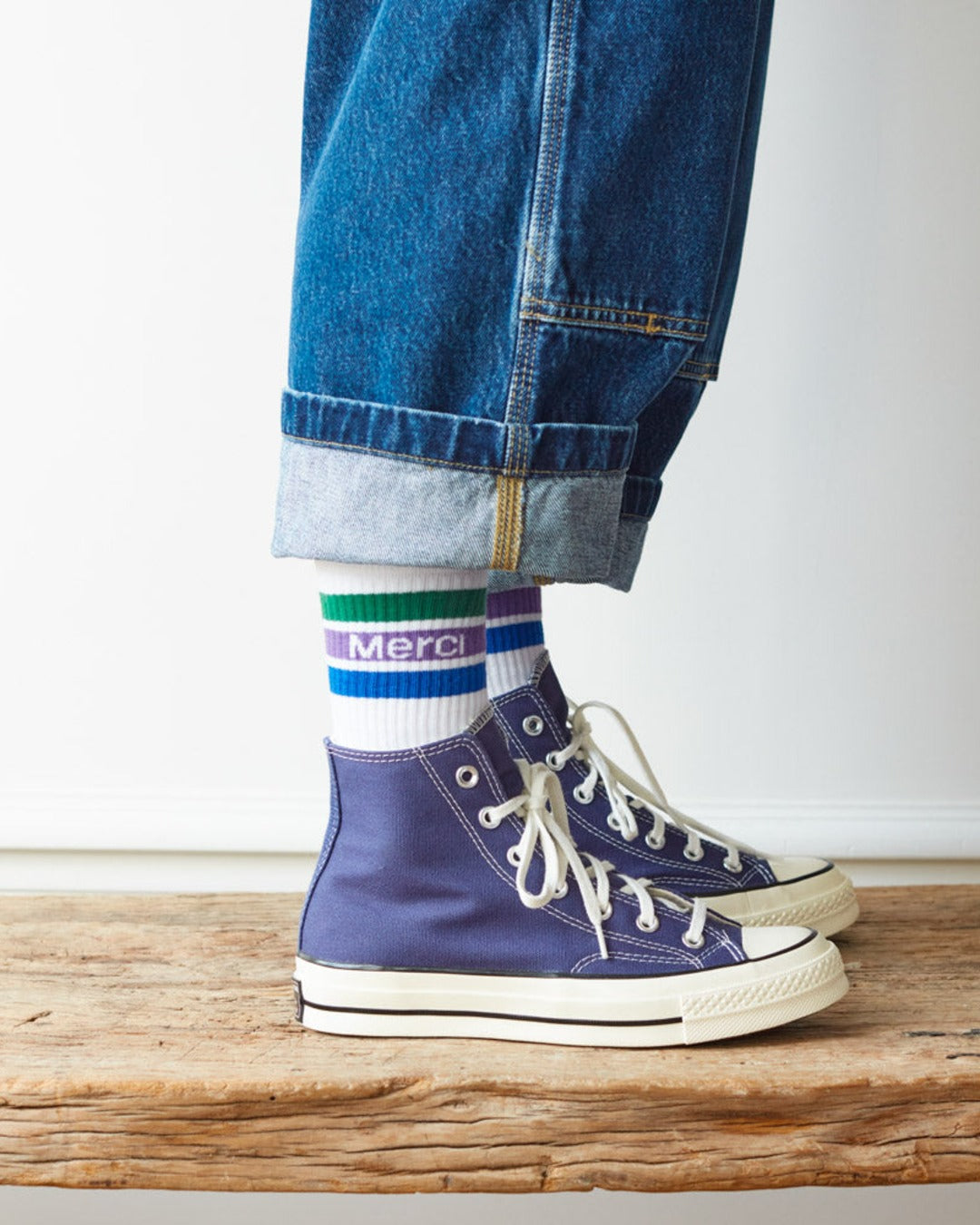 Merci - Striped Socks - Green & Purple & Blue